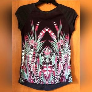 Bershka Shirt - Gray Multicolor Print - Small